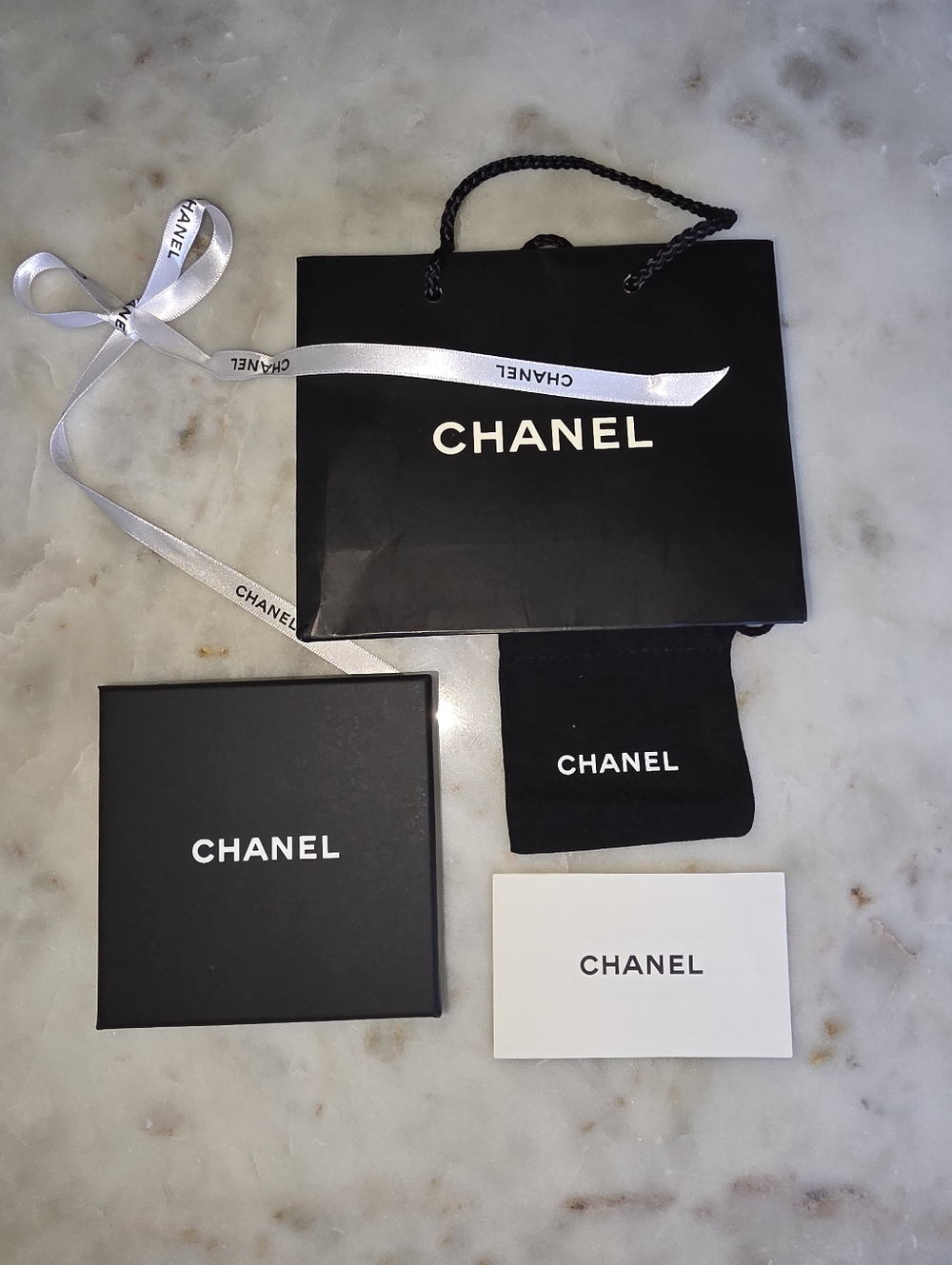 Authentic CHANEL Box with Black Drawstring Pouch For Jewelry & Accessory
